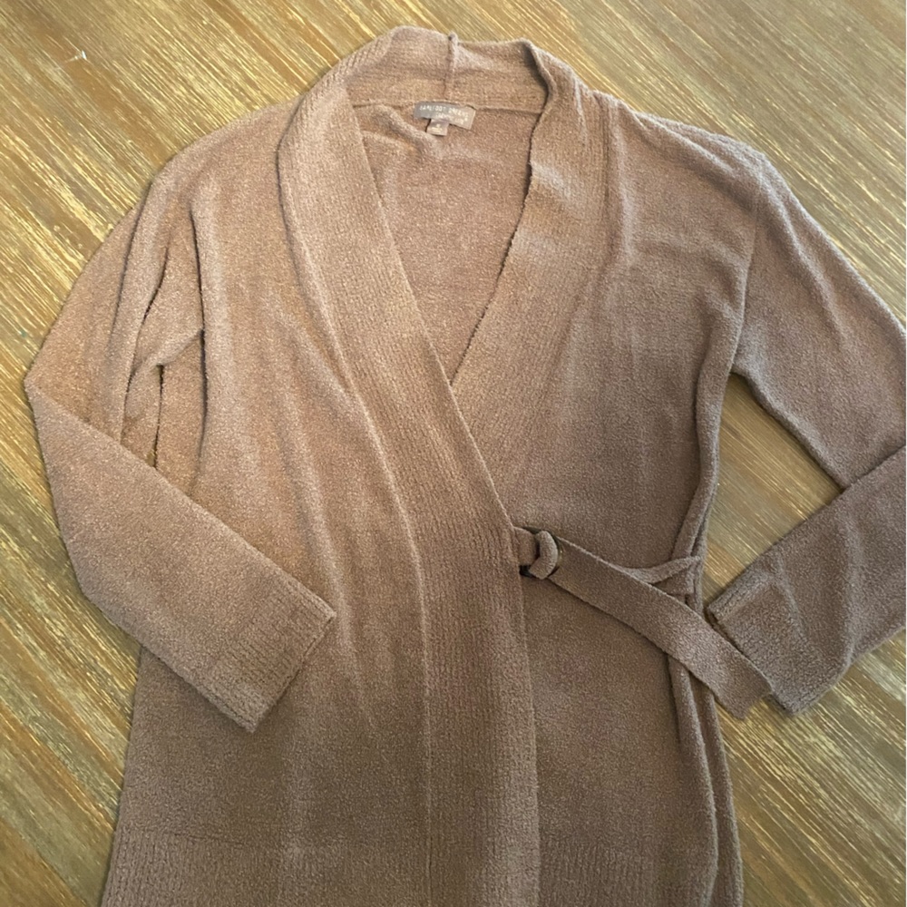 Barefoot Dreams Cozy Chic Lite M Medium Sweater Wrap Cardigan Tan Mushroom Brown